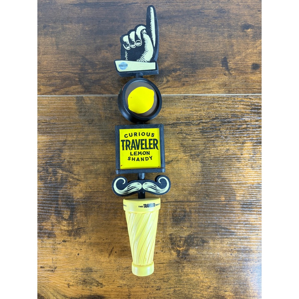 Curious Traveler Lemon Shandy Beer Tap Handle Mustache Foam Finger Traveler Beer